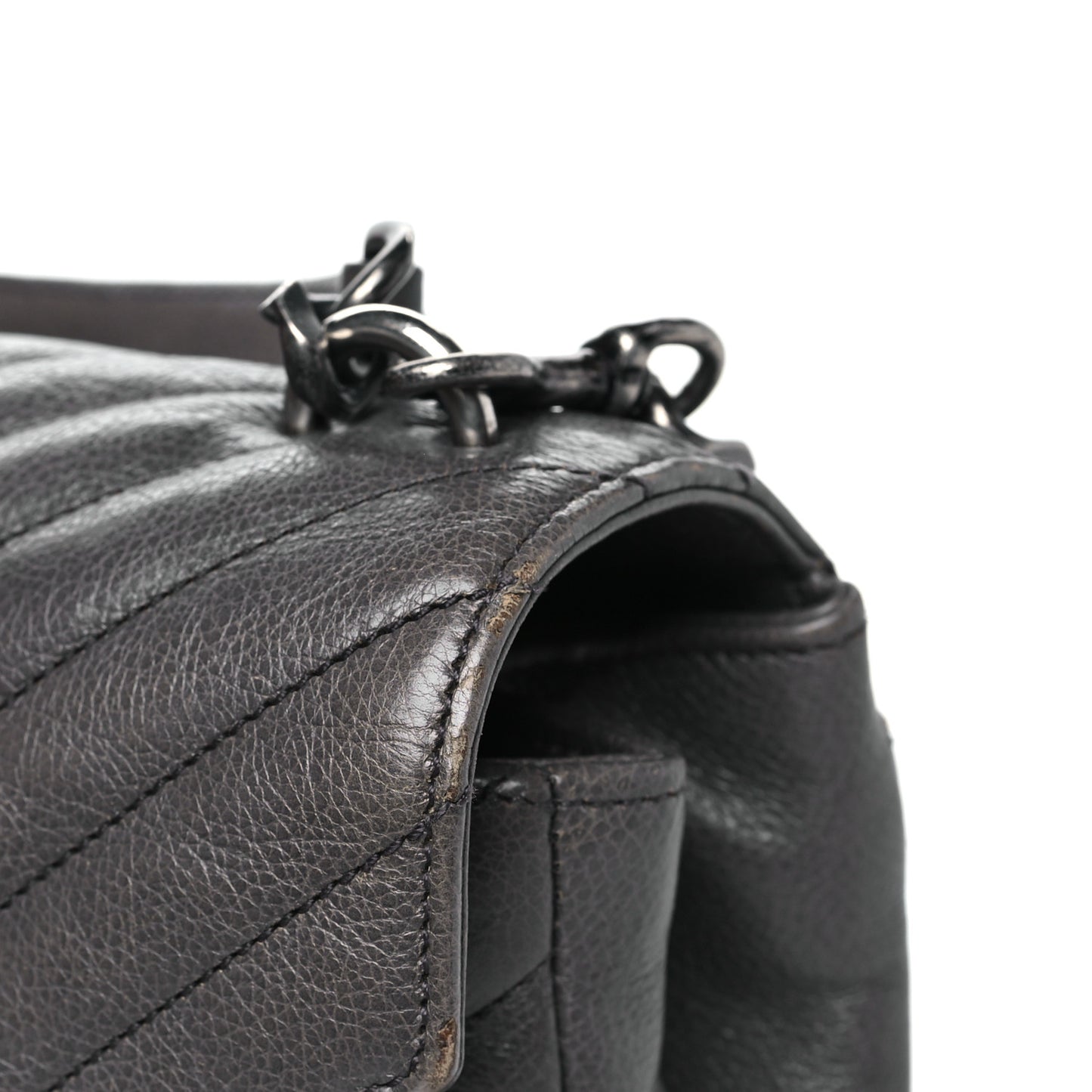 Sheepskin Matelasse Chevron Monogram Medium College Bag Asphalt