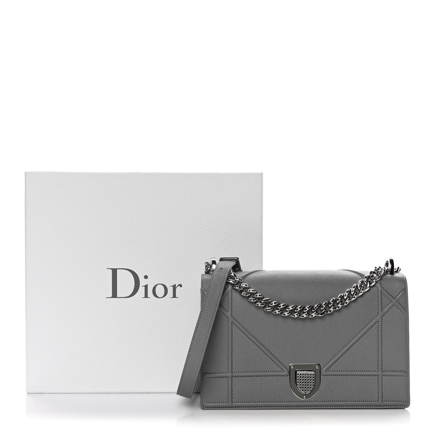 Grained Calfskin Medium Diorama Flap Bag Gris