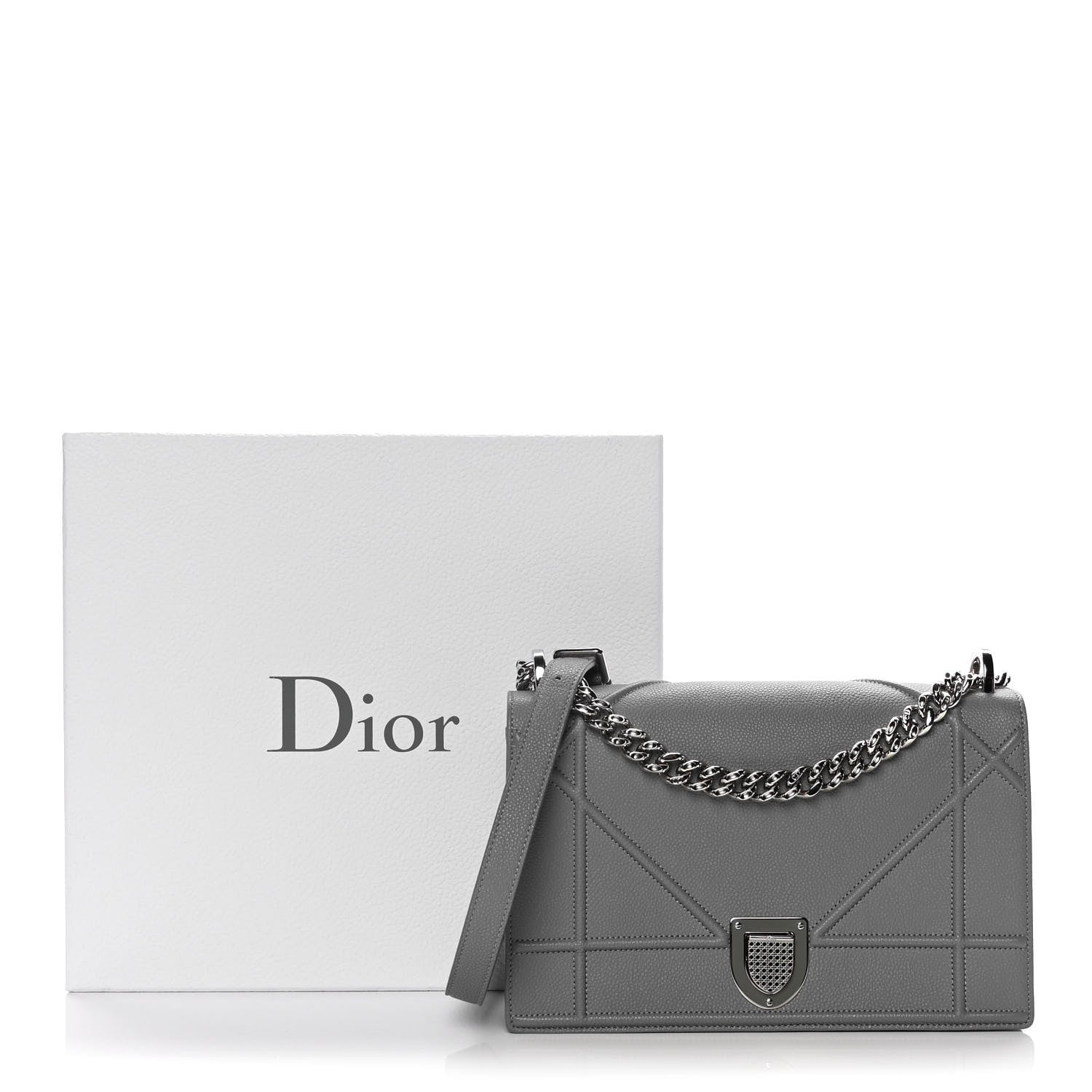 Christian Dior Grained Calfskin Medium Diorama Flap Bag Gris 16 of 16