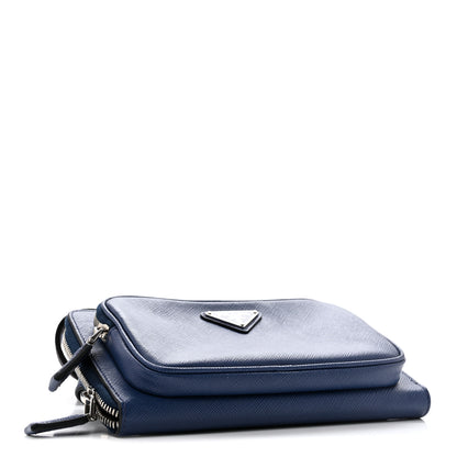 Prada Saffiano Travel Double Zip Crossbody Belt Bag Bluette 3 of 13