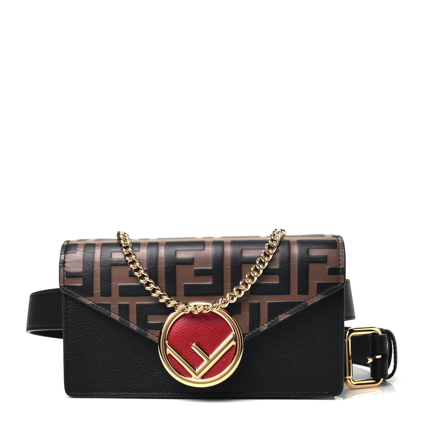 Vitello Cruise F is Fendi Bi-Color FF 1974 Embossed Envelope Belt Bag Maya Black