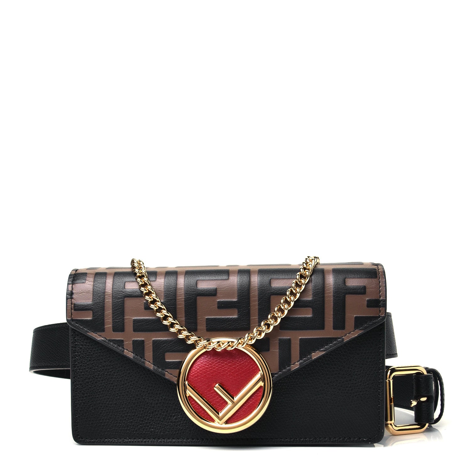 Fendi Vitello Cruise F is Fendi Bi-Color FF 1974 Embossed Envelope Belt Bag Maya Black 1 of 4
