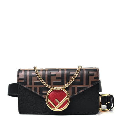 Fendi Vitello Cruise F is Fendi Bi-Color FF 1974 Embossed Envelope Belt Bag Maya Black 1 of 4