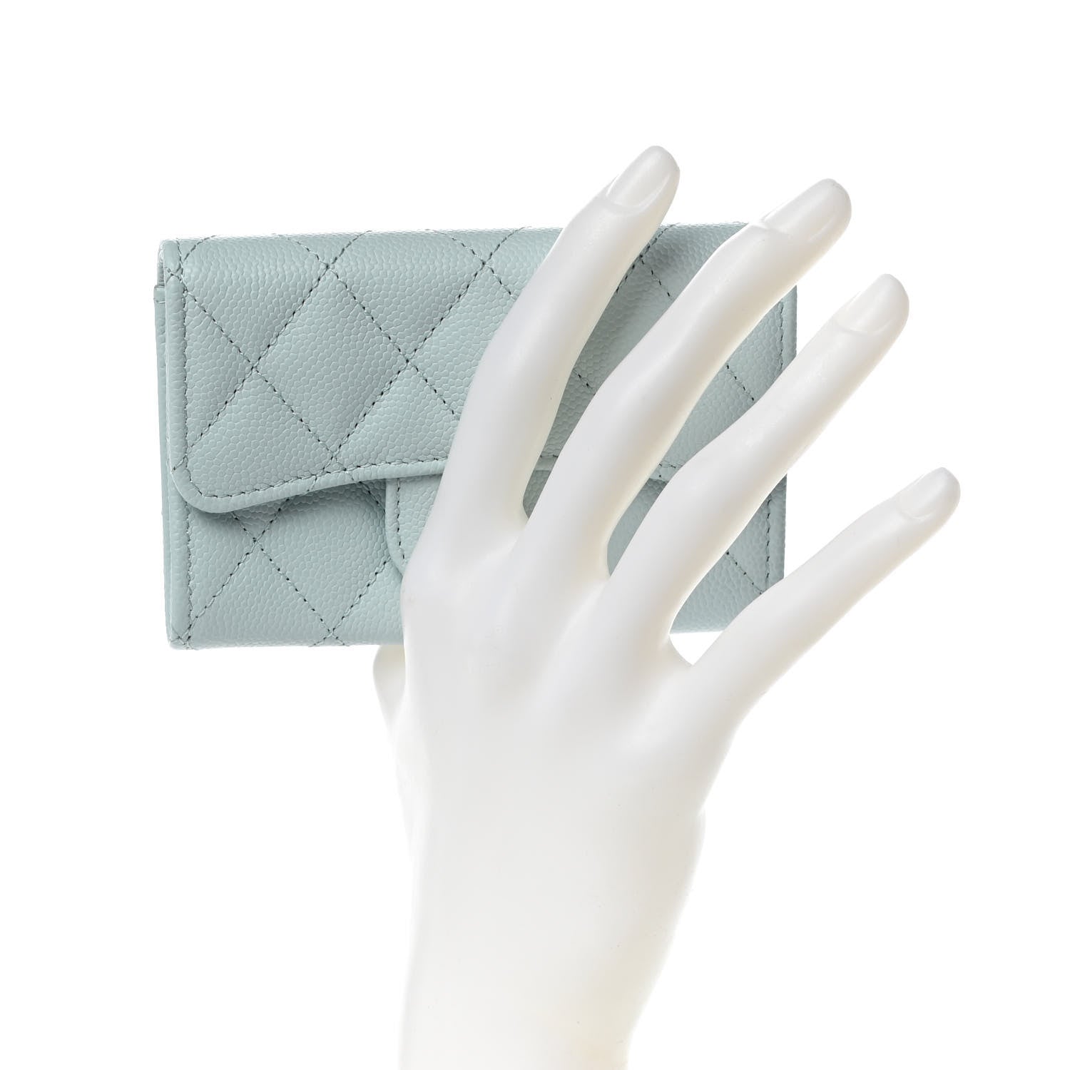 Chanel Caviar Quilted Flap Card Holder Wallet Light Blue 2 of 8
