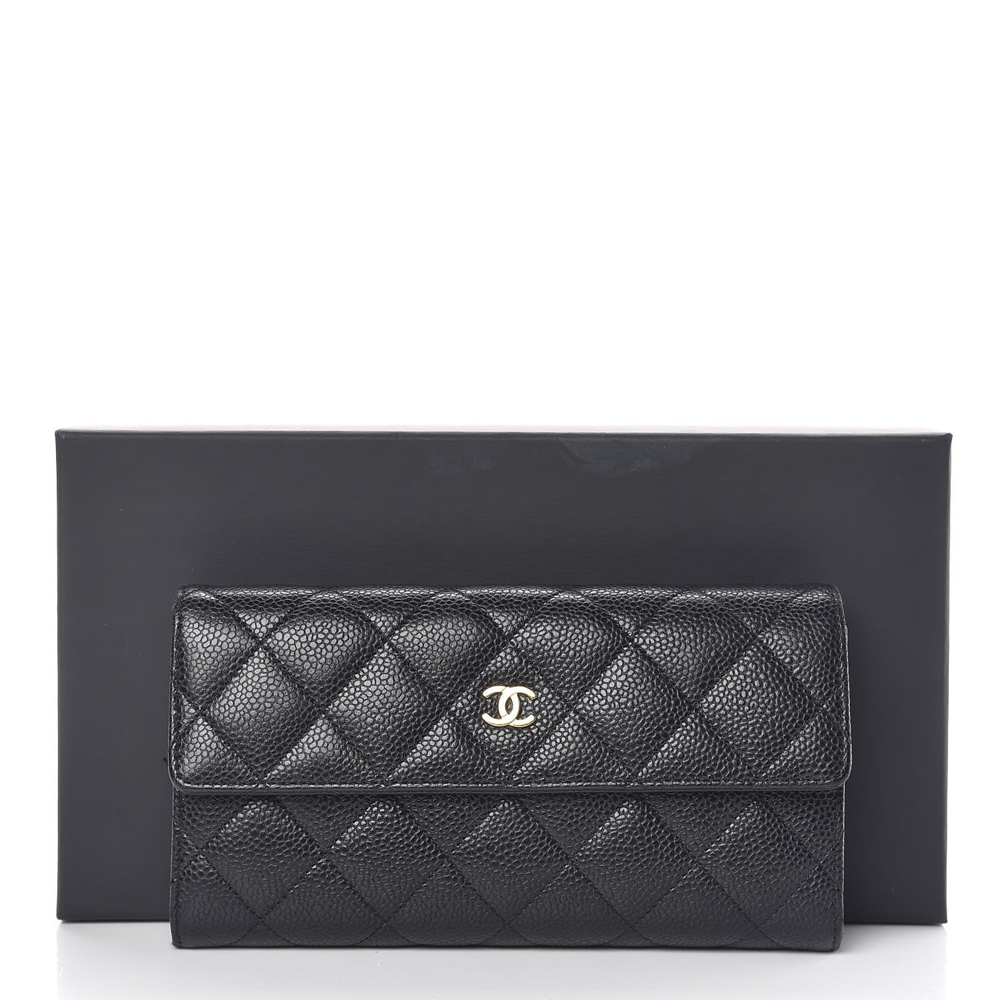 Caviar Quilted Large Gusset Flap Wallet Black