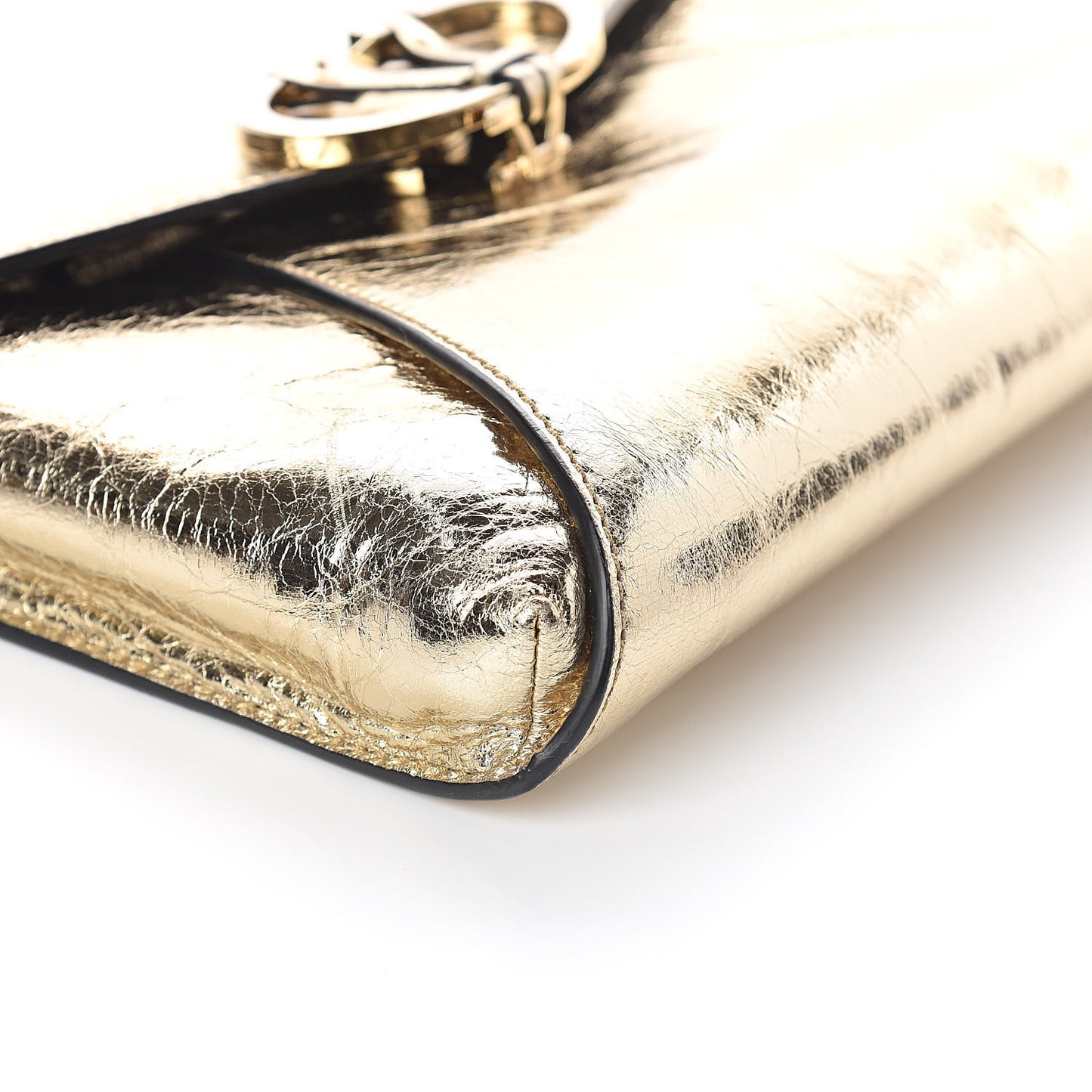 Metallic Wrinkled Lambskin V Rivet Chain Clutch Mekong