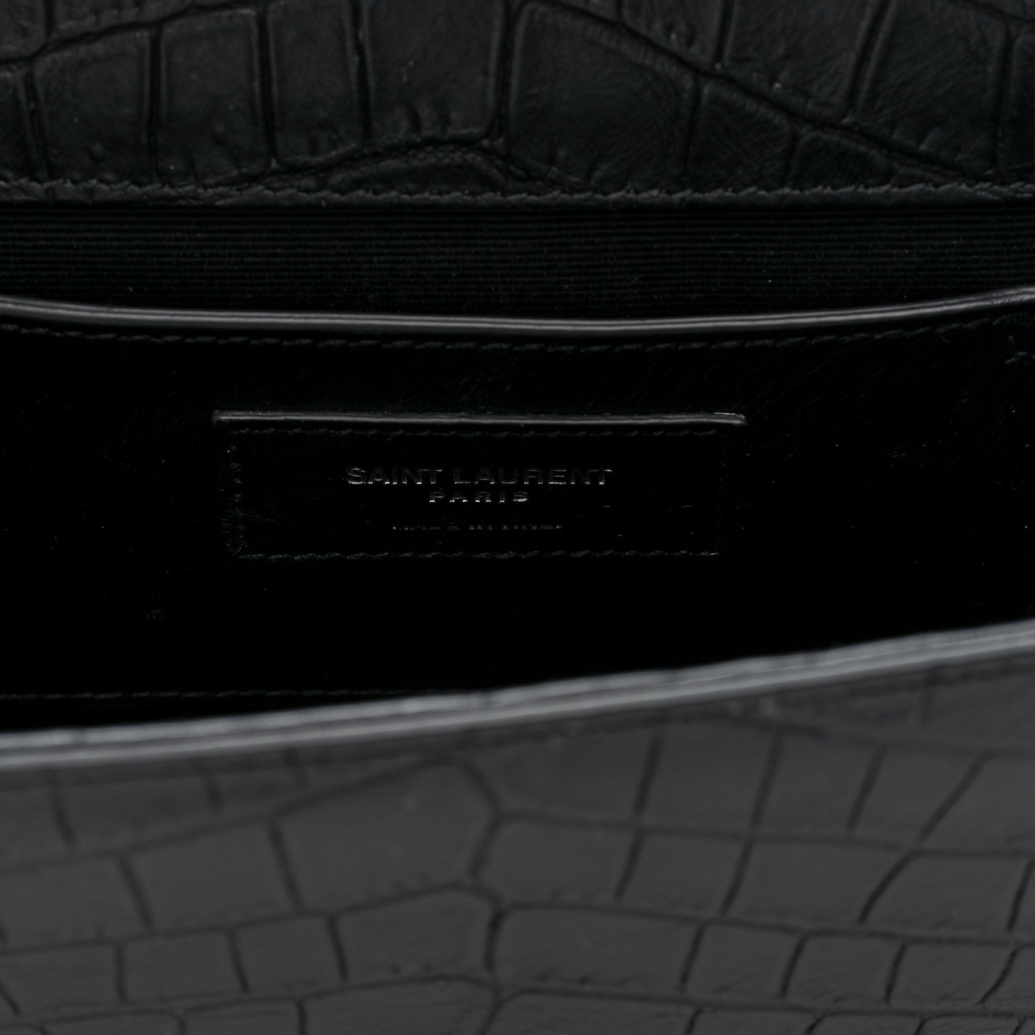 Saint Laurent Calfskin Crocodile Embossed Medium Classic Monogram Kate Tassel Satchel Black 6 of 9