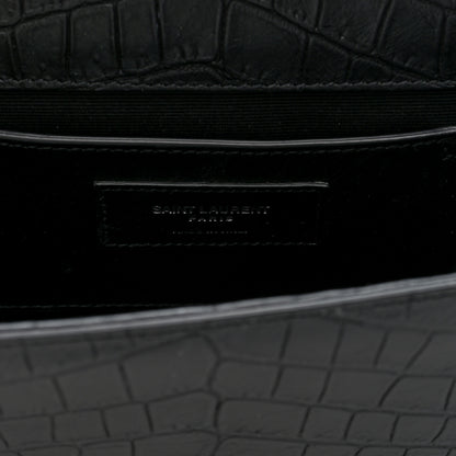 Saint Laurent Calfskin Crocodile Embossed Medium Classic Monogram Kate Tassel Satchel Black 6 of 9