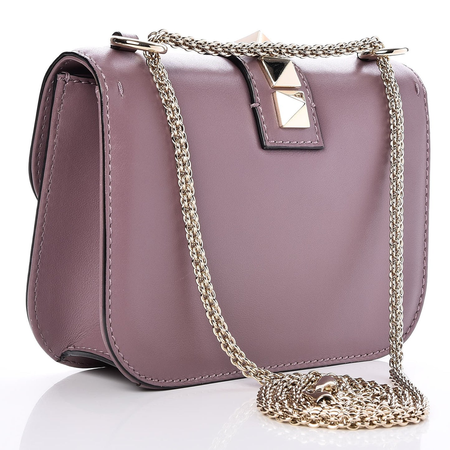 Vitello Small Glam Lock Rockstud Flap Dark Mauve