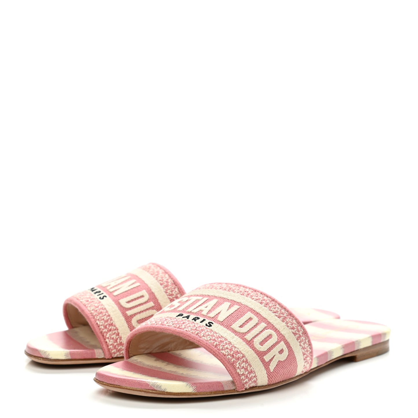 Cotton D-Stripes Embroidered Dway Mules Slide Sandals 36.5 Deep Nude