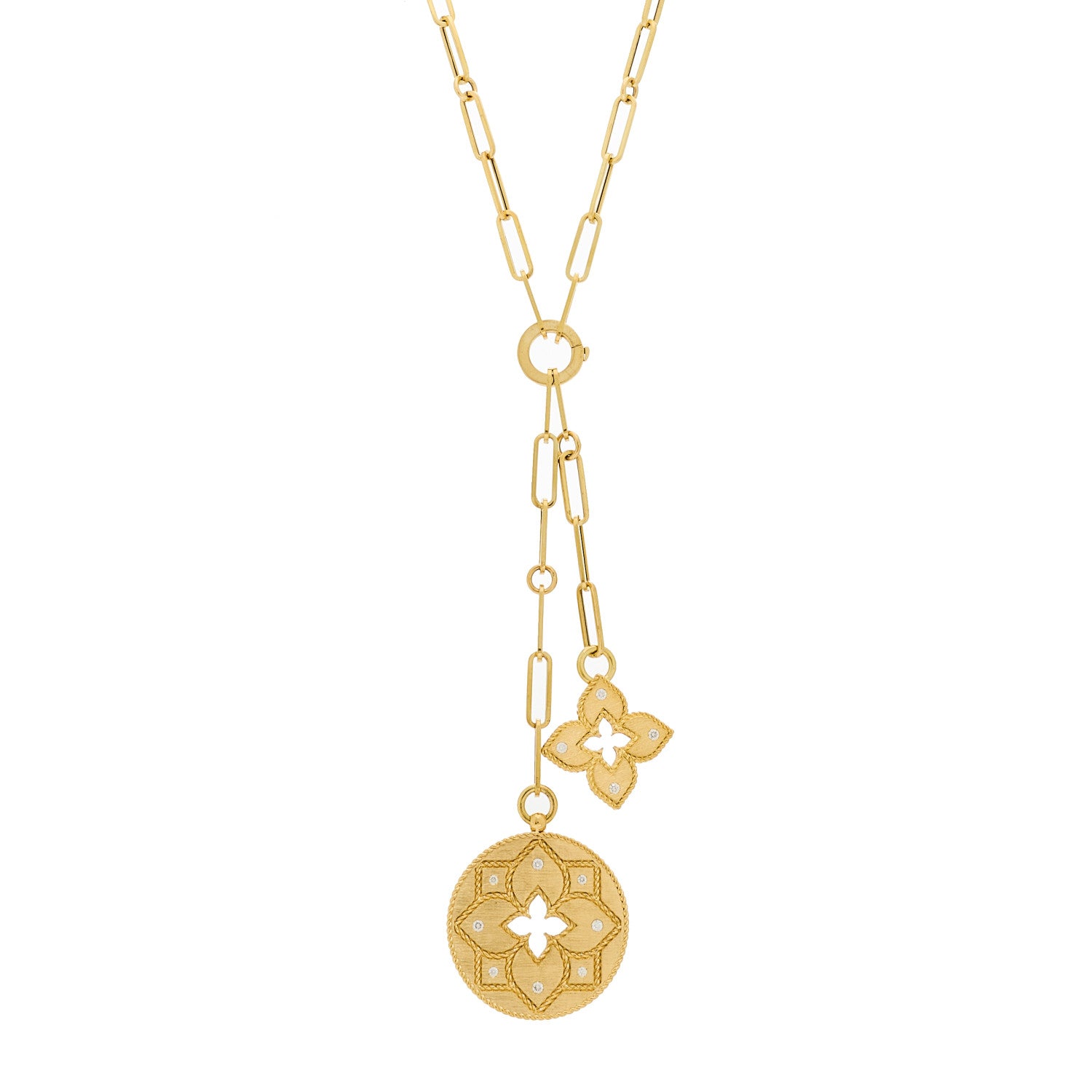Roberto Coin 18K Yellow Gold Diamond Venetian Princess Double Medallion Y Necklace 1 of 6