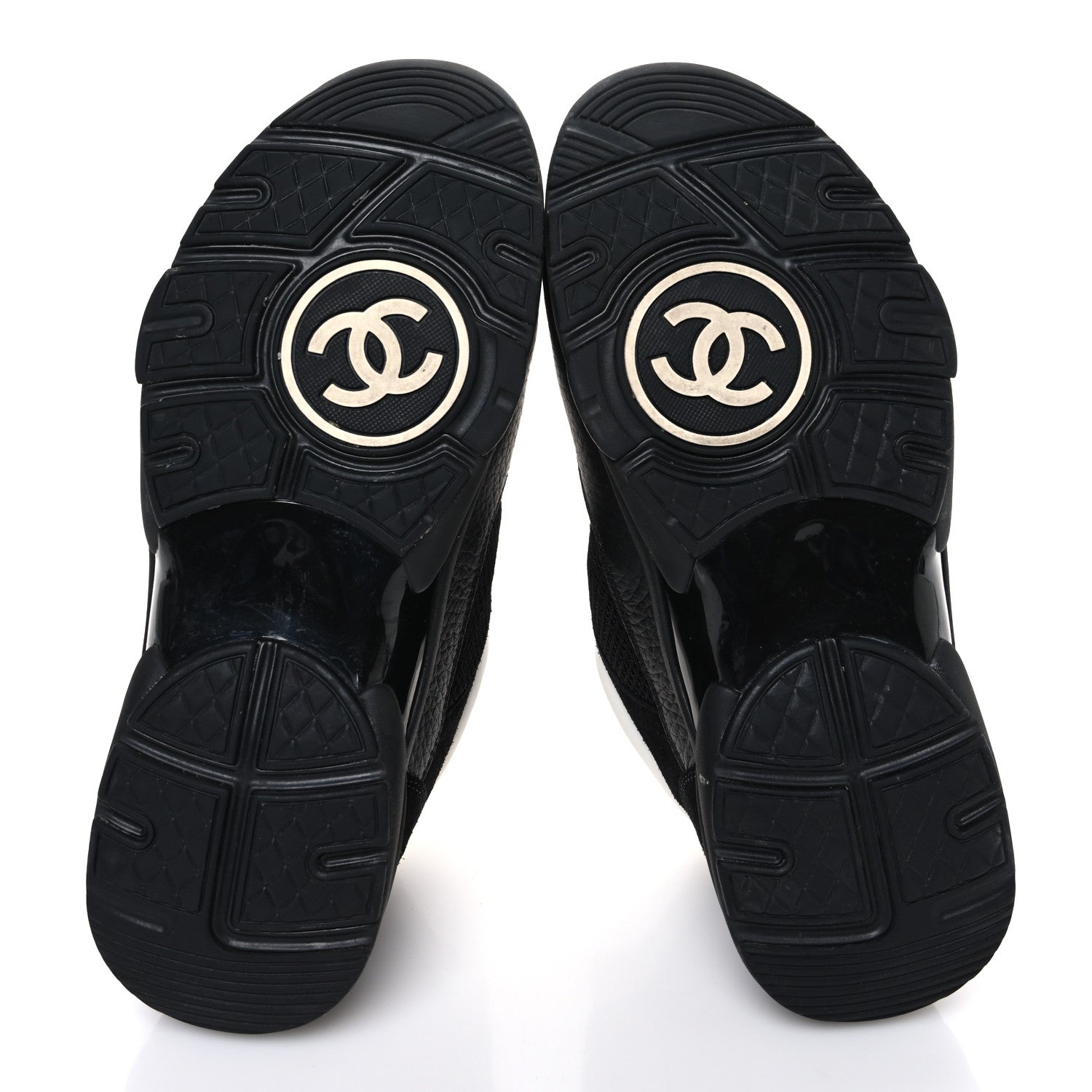 Chanel Mesh Suede Grained Calfskin Womens CC Sneakers 37.5 Black White 7 of 10
