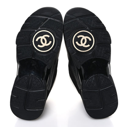 Chanel Mesh Suede Grained Calfskin Womens CC Sneakers 37.5 Black White 7 of 10