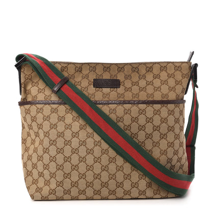 Gucci Monogram Web Medium Flat Messenger Bag Brown 1 of 11