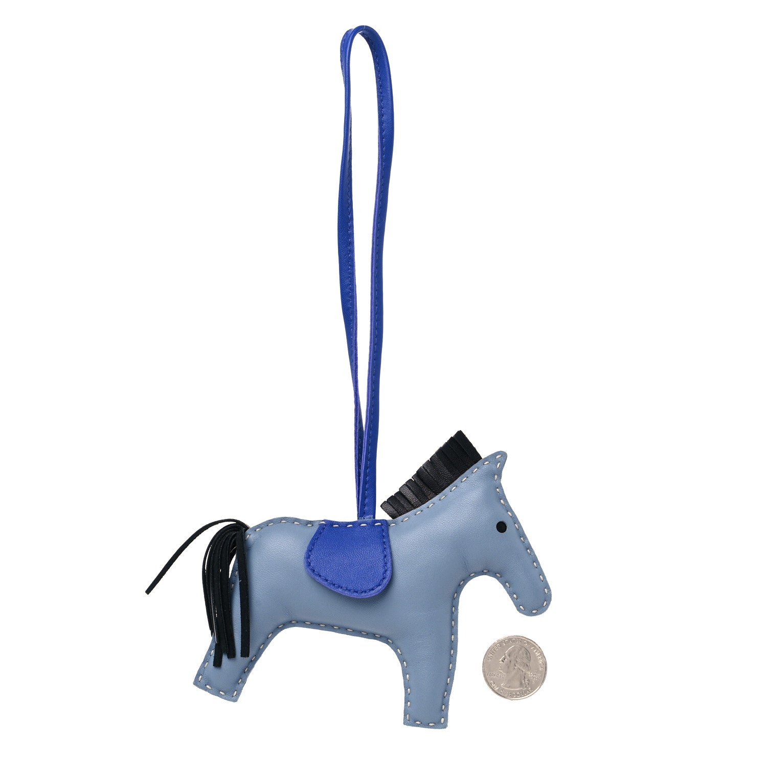 Hermes Milo Lambskin Grigri Rodeo Horse Bag Charm GM Bleu Lin Bleu Electrique Black 2 of 3