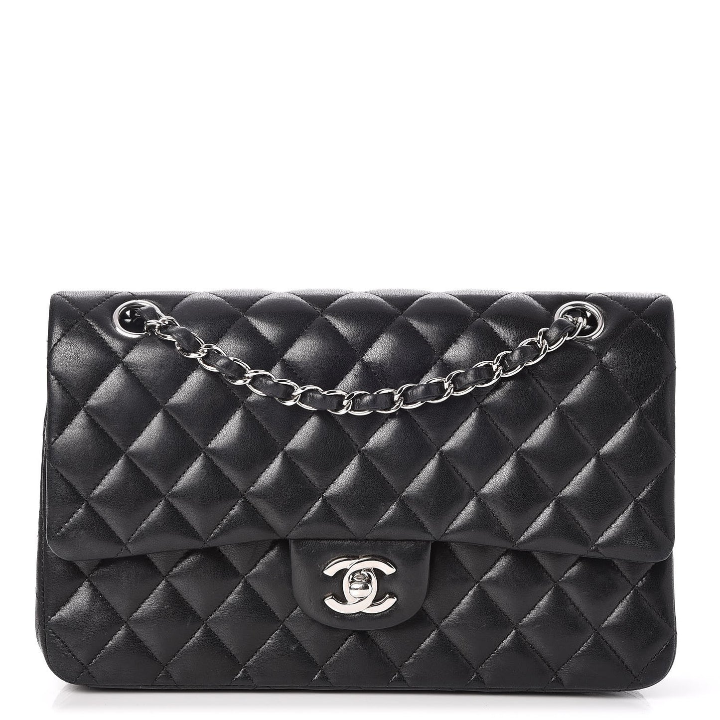 Lambskin Quilted Medium Double Flap Black