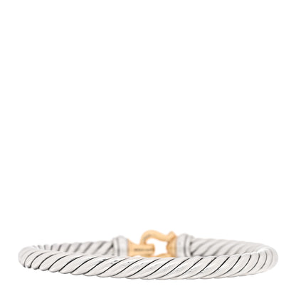 David Yurman Sterling Silver 14K Yellow Gold Diamond 7mm Cable Buckle Bracelet 2 of 3
