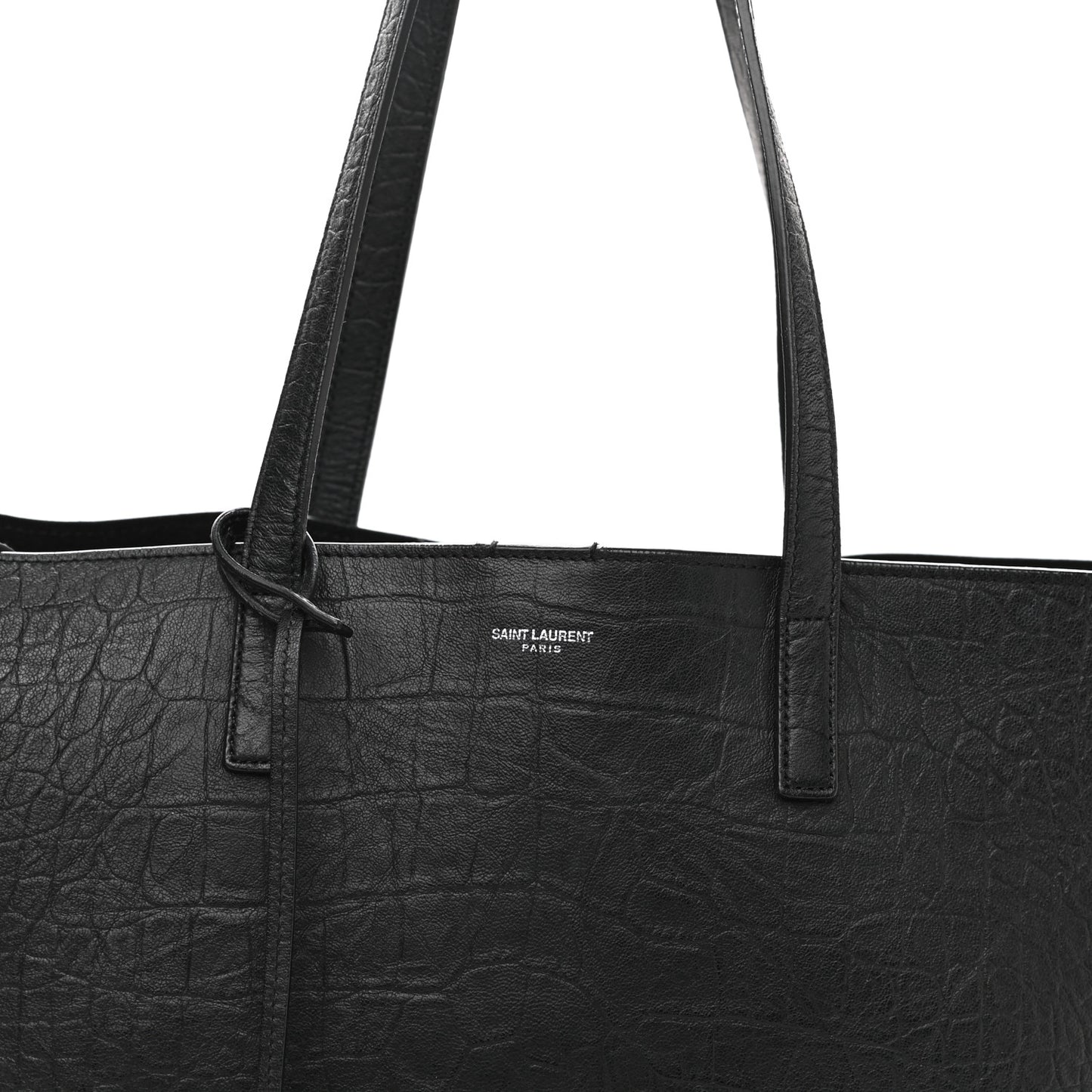 Calfskin Crocodile Embossed Large Shopper Tote Black
