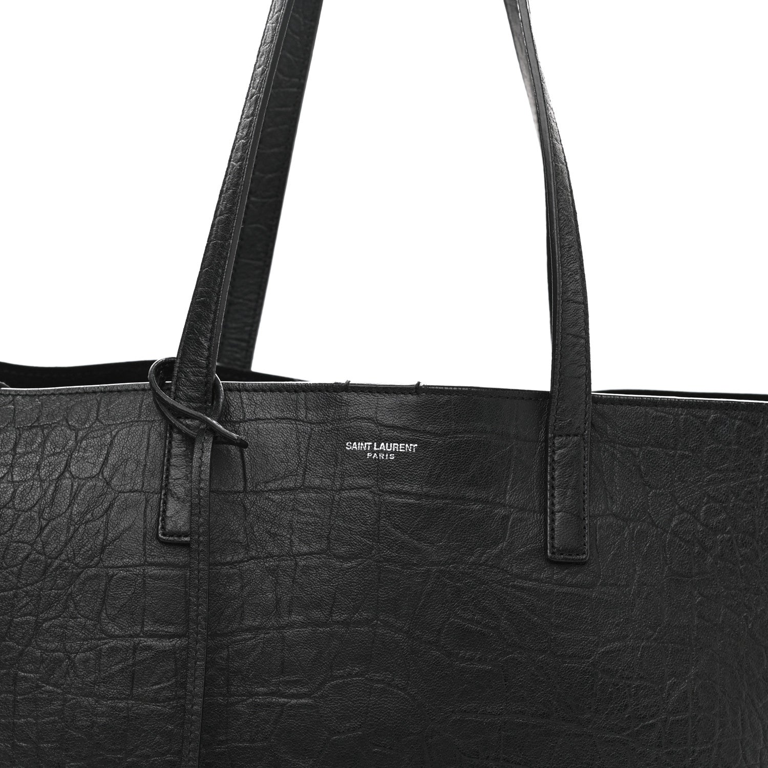 Saint Laurent Calfskin Crocodile Embossed Large Shopper Tote Black 7 of 9