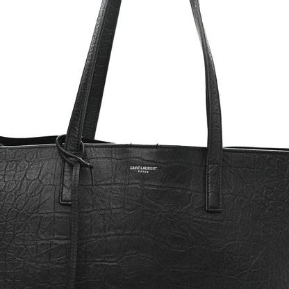 Saint Laurent Calfskin Crocodile Embossed Large Shopper Tote Black 7 of 9