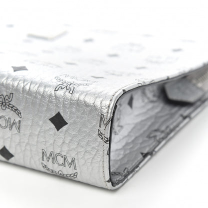 MCM Metallic Visetos Medium Zip Pouch Silver 8 of 8