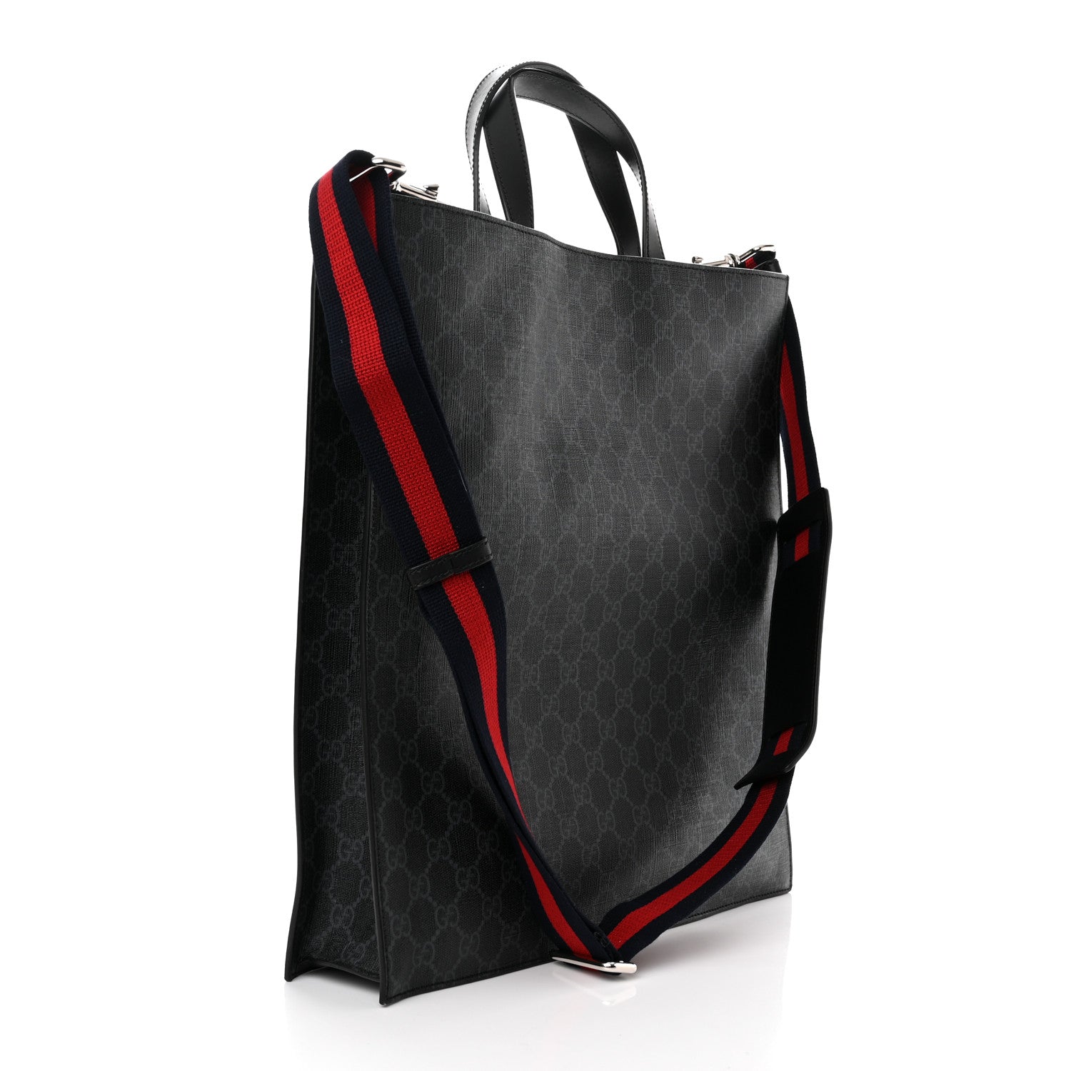 Gucci Soft GG Supreme Monogram Appia Calfskin Web Vertical Tote Black 3 of 10
