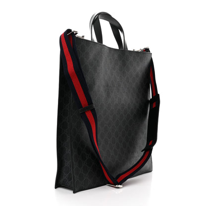 Gucci Soft GG Supreme Monogram Appia Calfskin Web Vertical Tote Black 3 of 10