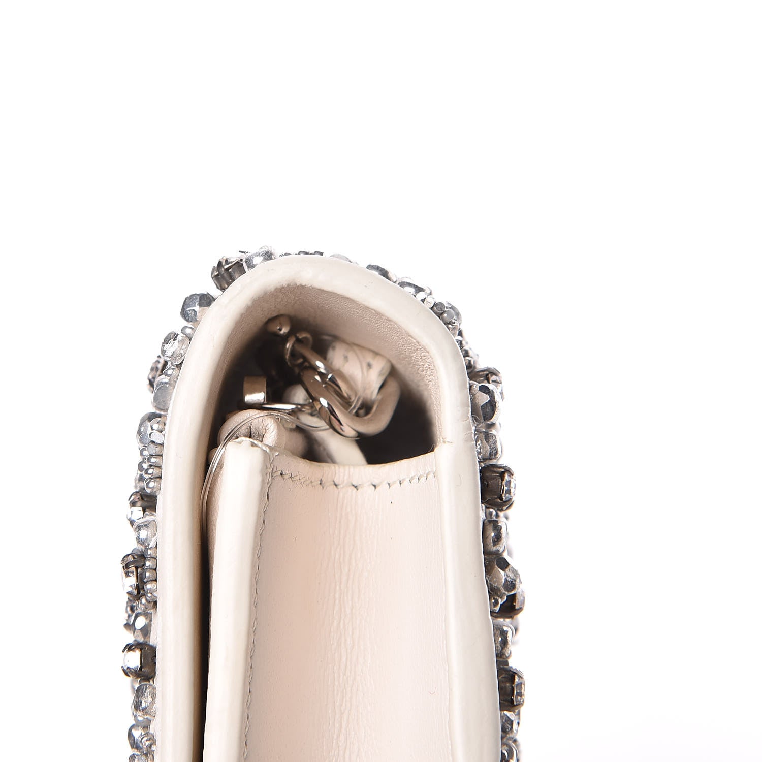 Saint Laurent Calfskin Bead Embellished Kate Monogram Tassel Chain Wallet White 16 of 17