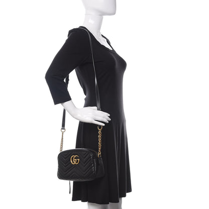 Gucci Calfskin Matelasse Small GG Marmont Chain Shoulder Bag Black 2 of 12