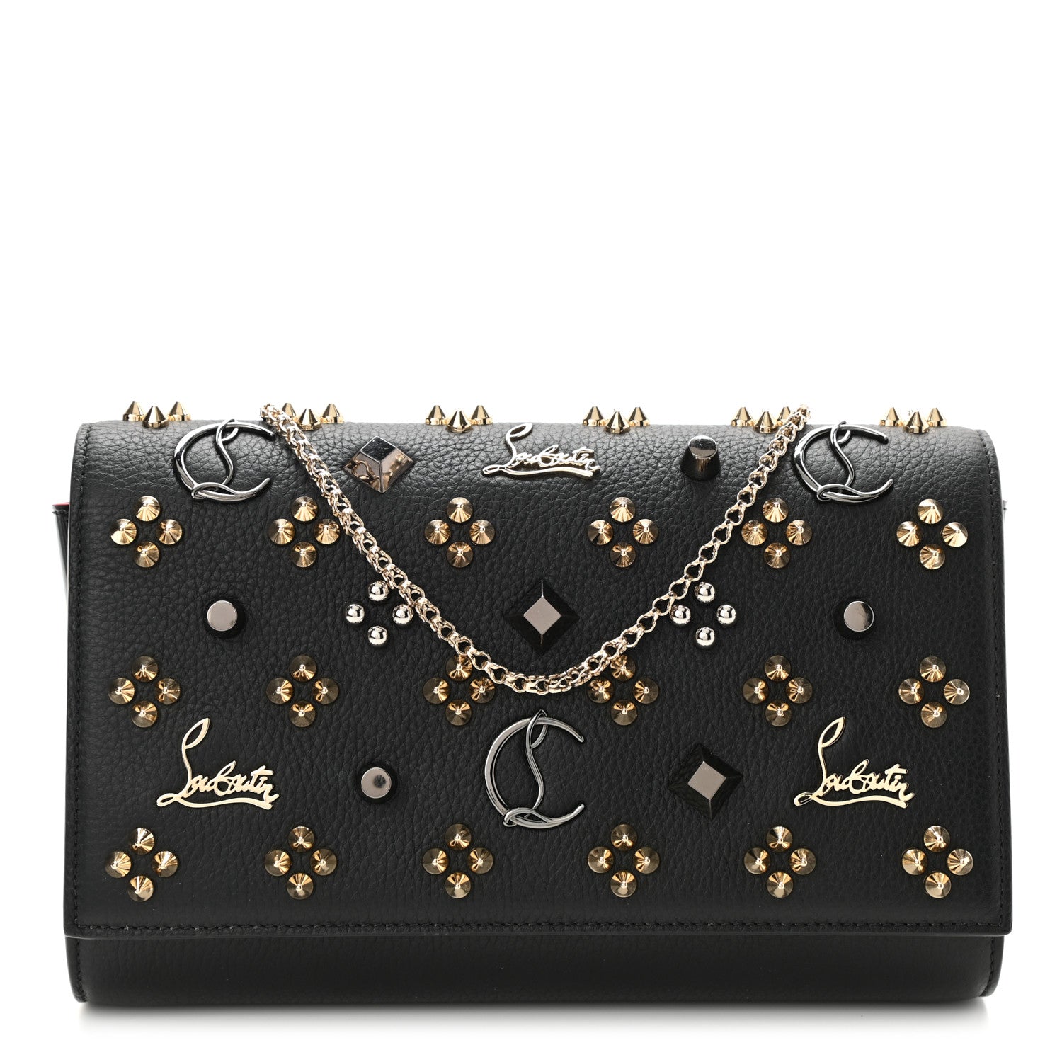 Christian Louboutin Grained Calfskin Spikes Loubinthesky Paloma Wallet On Chain Black Multimetal 1 of 8