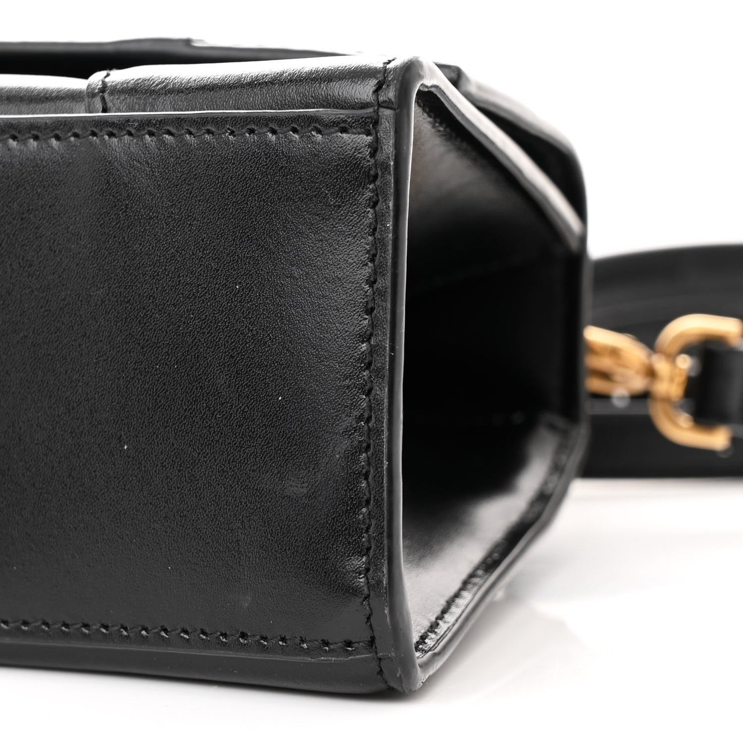 Shiny Box Calfskin Hourglass Top Handle Bag XS Black
