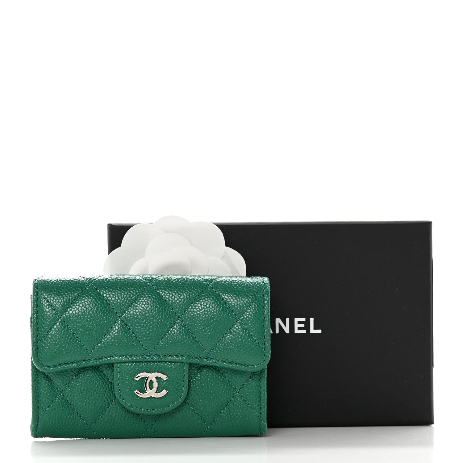 Chanel Caviar Quilted Flap Card Holder Wallet Green 8 of 8