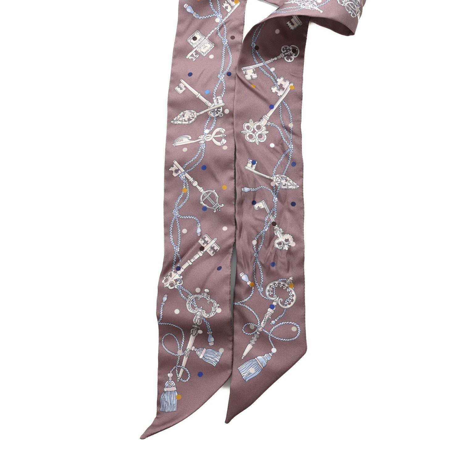 Hermes Silk Les Cles A Pois Twilly Marron Glace Gris 2 of 4