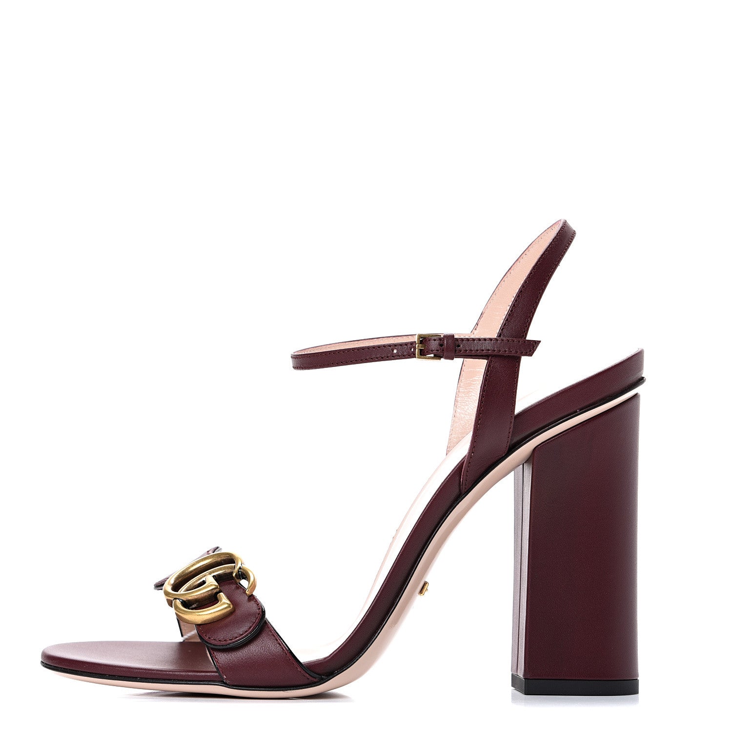 Gucci Lifford Calfskin GG Marmont Ankle Wrap 105mm Sandals 40 Vintage Bordeaux 1 of 8