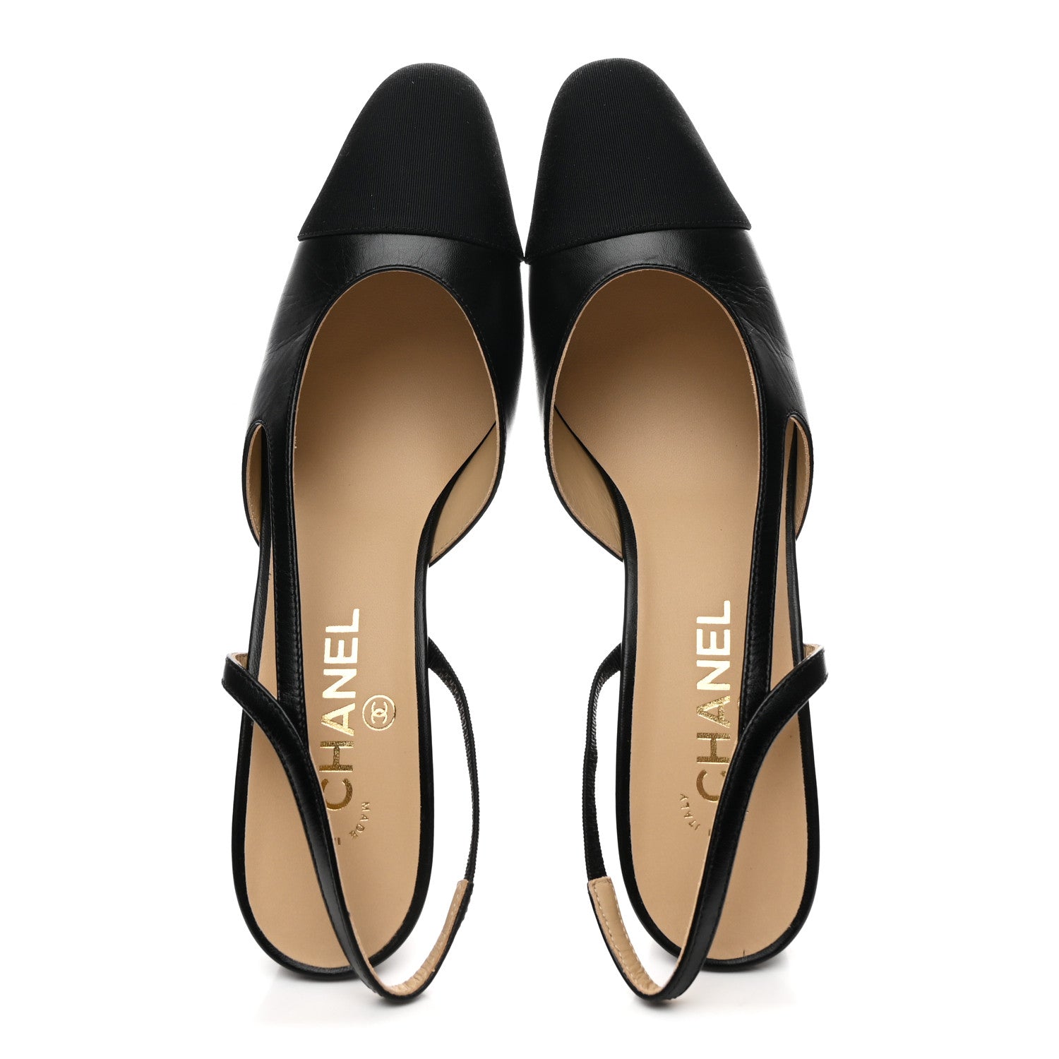 Chanel Goatskin Grosgrain Cap Toe CC Slingback Pumps 40.5 Black 2 of 10