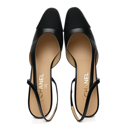 Chanel Goatskin Grosgrain Cap Toe CC Slingback Pumps 40.5 Black 2 of 10