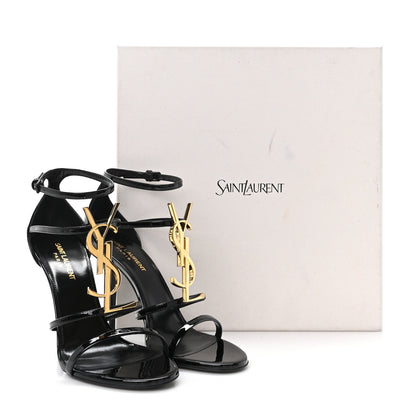 Saint Laurent Patent Cassandra 100 Ankle Strap Sandals 38 Black 9 of 9