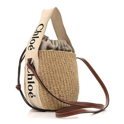 Chloe X MIFUKO Raffia Calfskin Small Woody Basket Shoulder Bag Black Beige 3 of 14