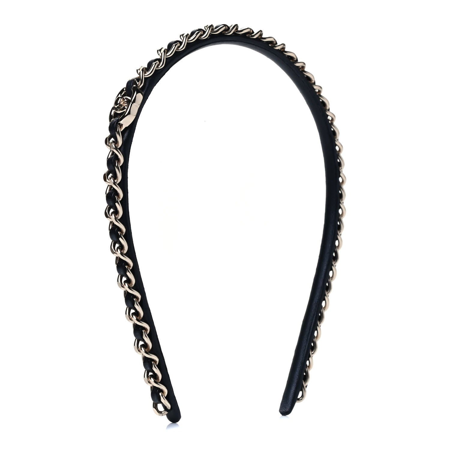 Chanel Metal Lambskin CC Turnlock Chain Headband Gold Black 2 of 3