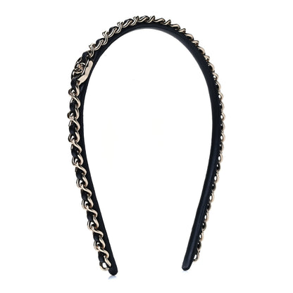 Chanel Metal Lambskin CC Turnlock Chain Headband Gold Black 2 of 3