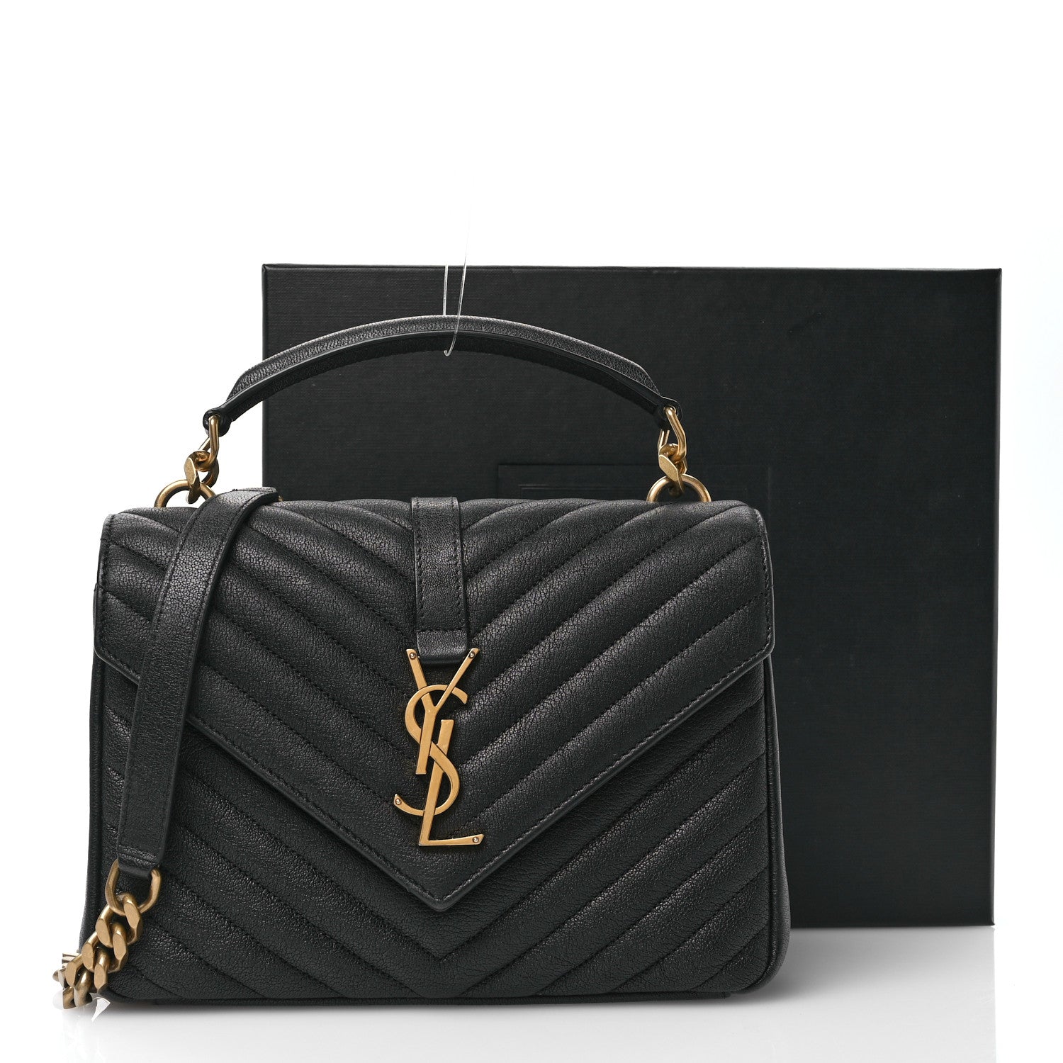 Saint Laurent Sheepskin Matelasse Chevron Monogram Medium College Bag Black 11 of 11