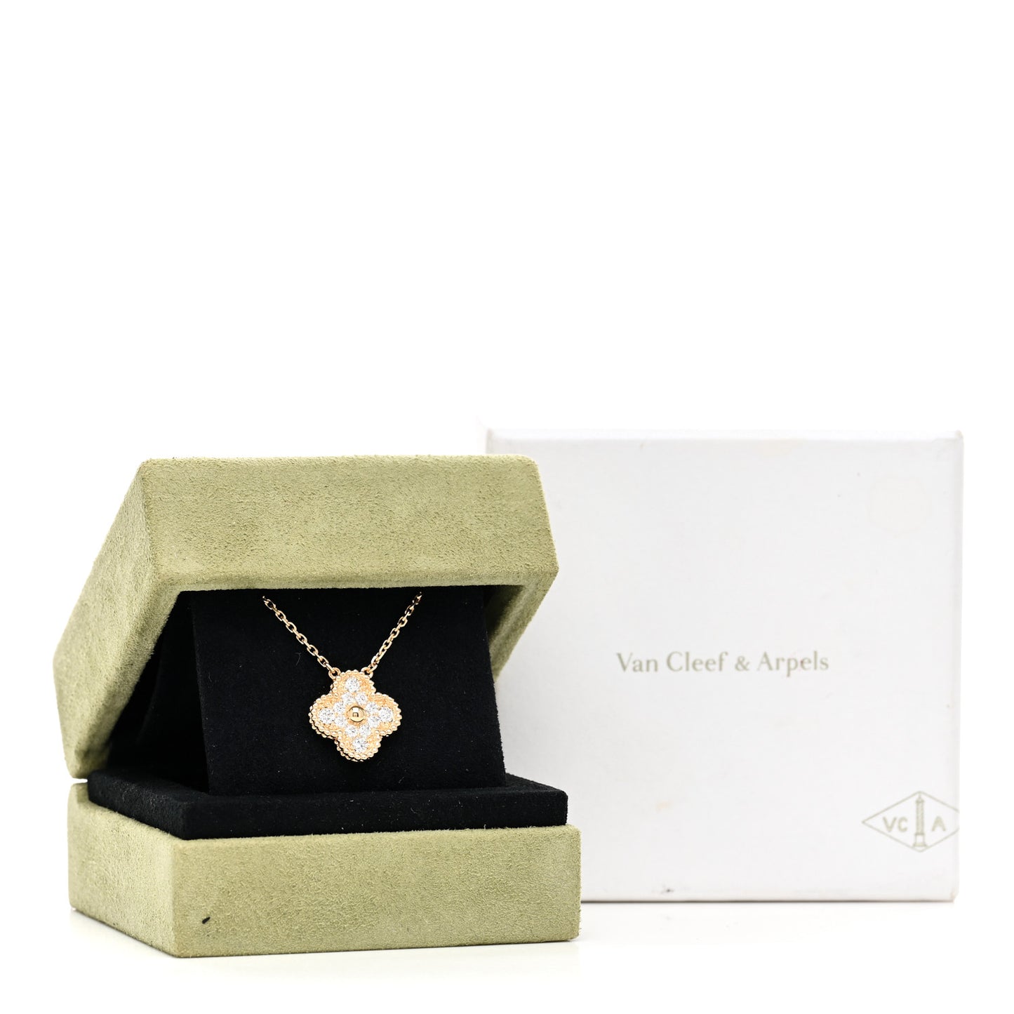 18K Yellow Gold Diamond Vintage Alhambra Pendant Necklace