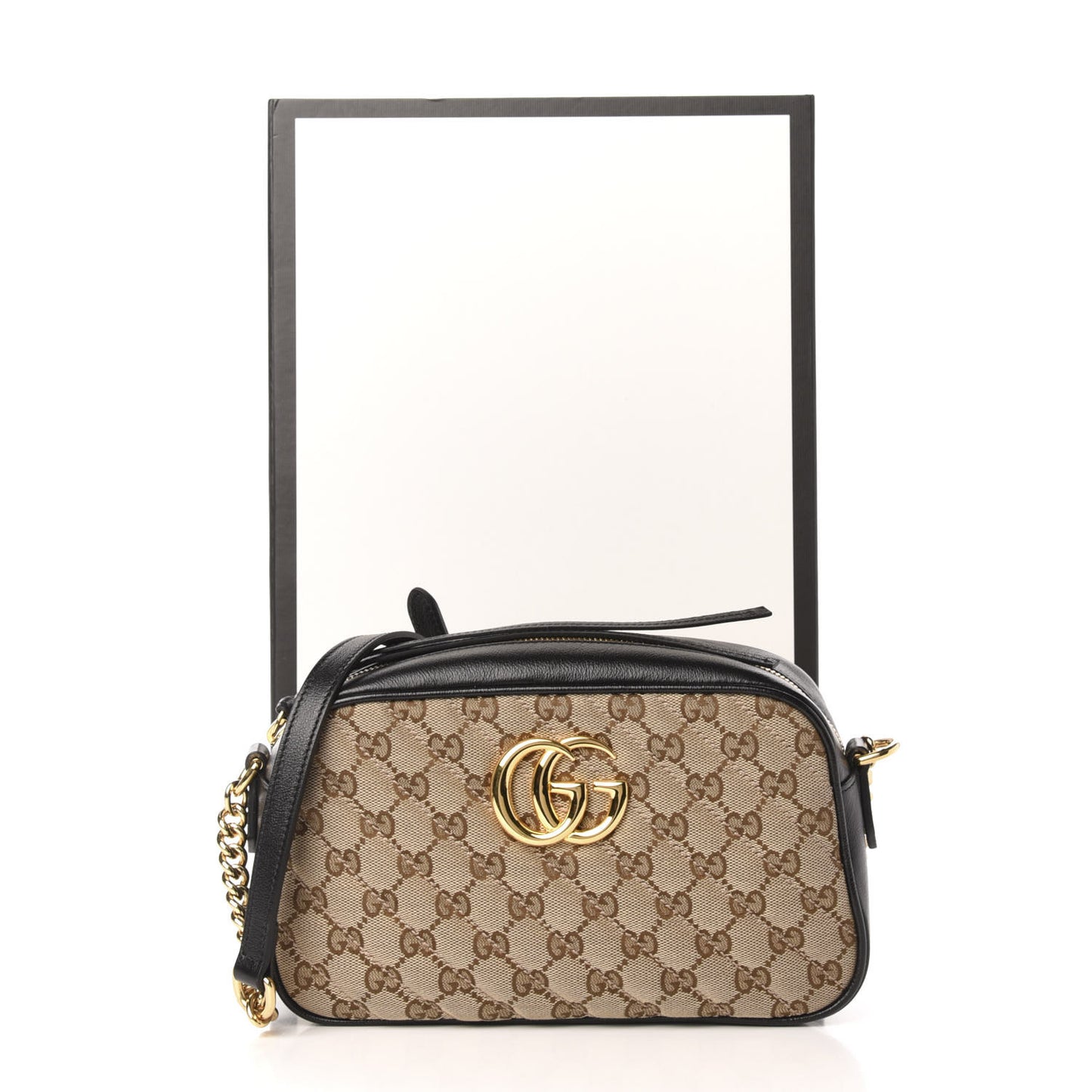 Monogram Matelasse Diagonal Small GG Marmont Chain Shoulder Bag Beige Black