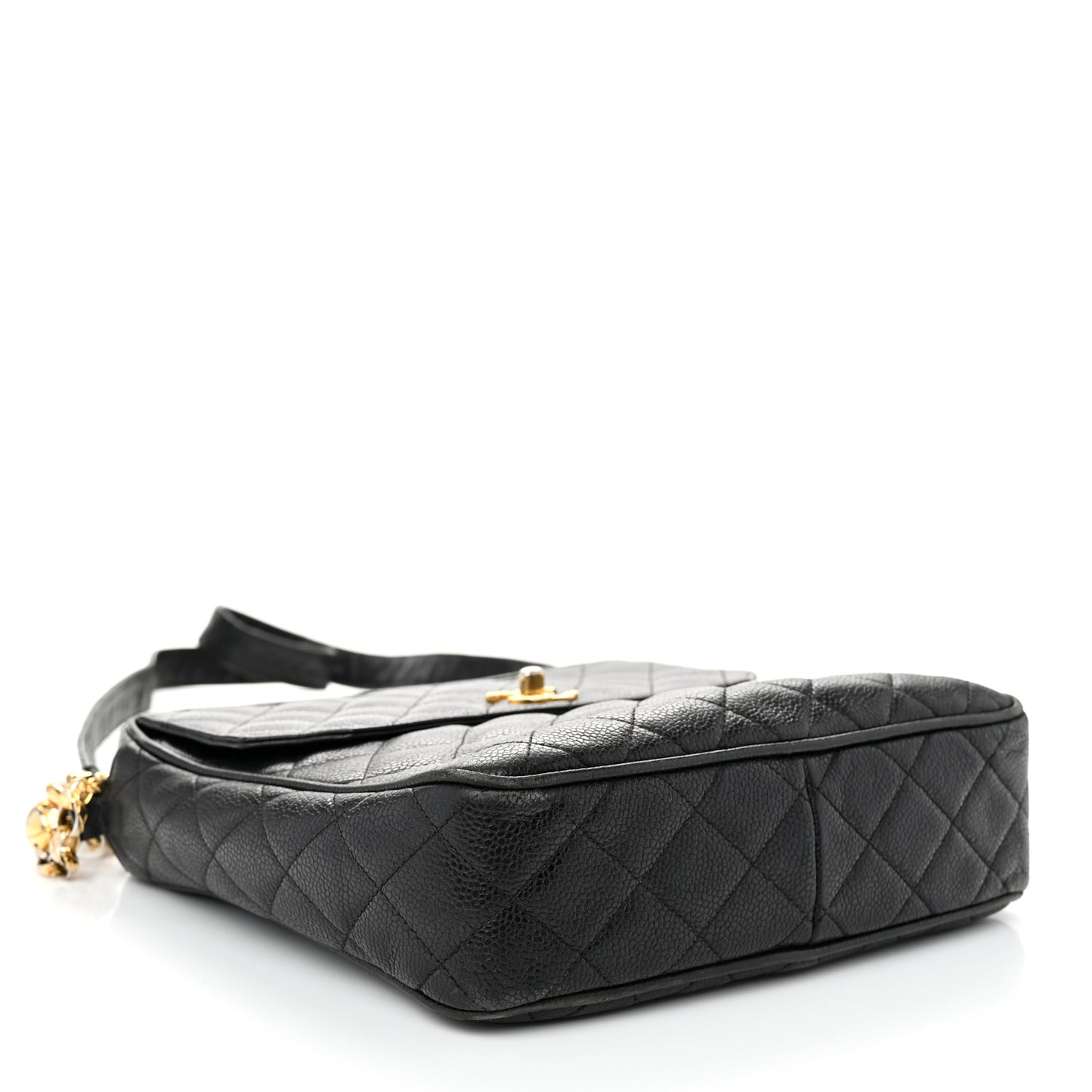 Caviar Quilted Flap Shoulder Bag Black