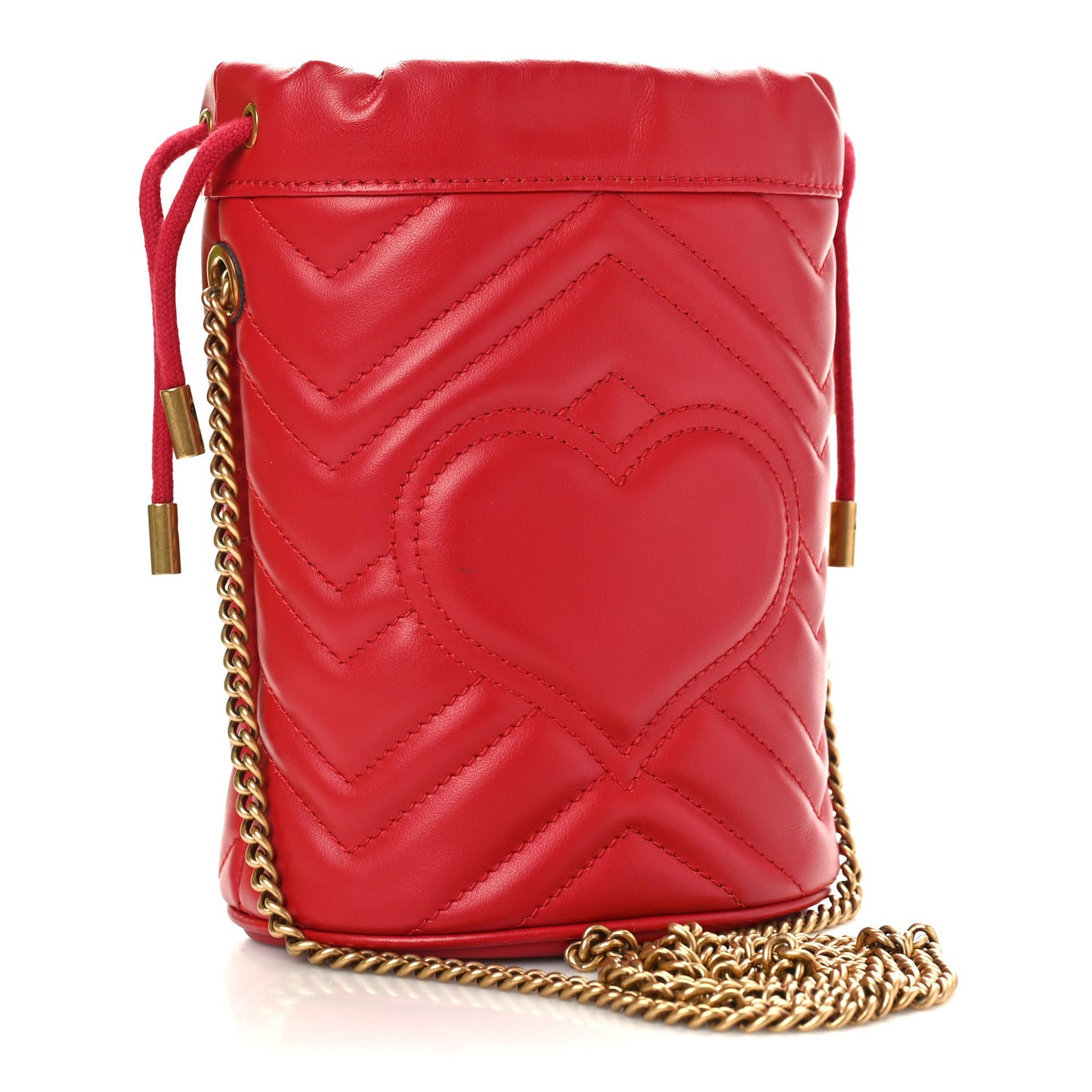 Calfskin Matelasse Mini GG Marmont 2.0 Bucket Bag Hibiscus Red