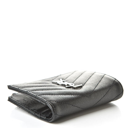 Saint Laurent Grain De Poudre Matelasse Chevron Monogram Zipped Card Case Black 4 of 8