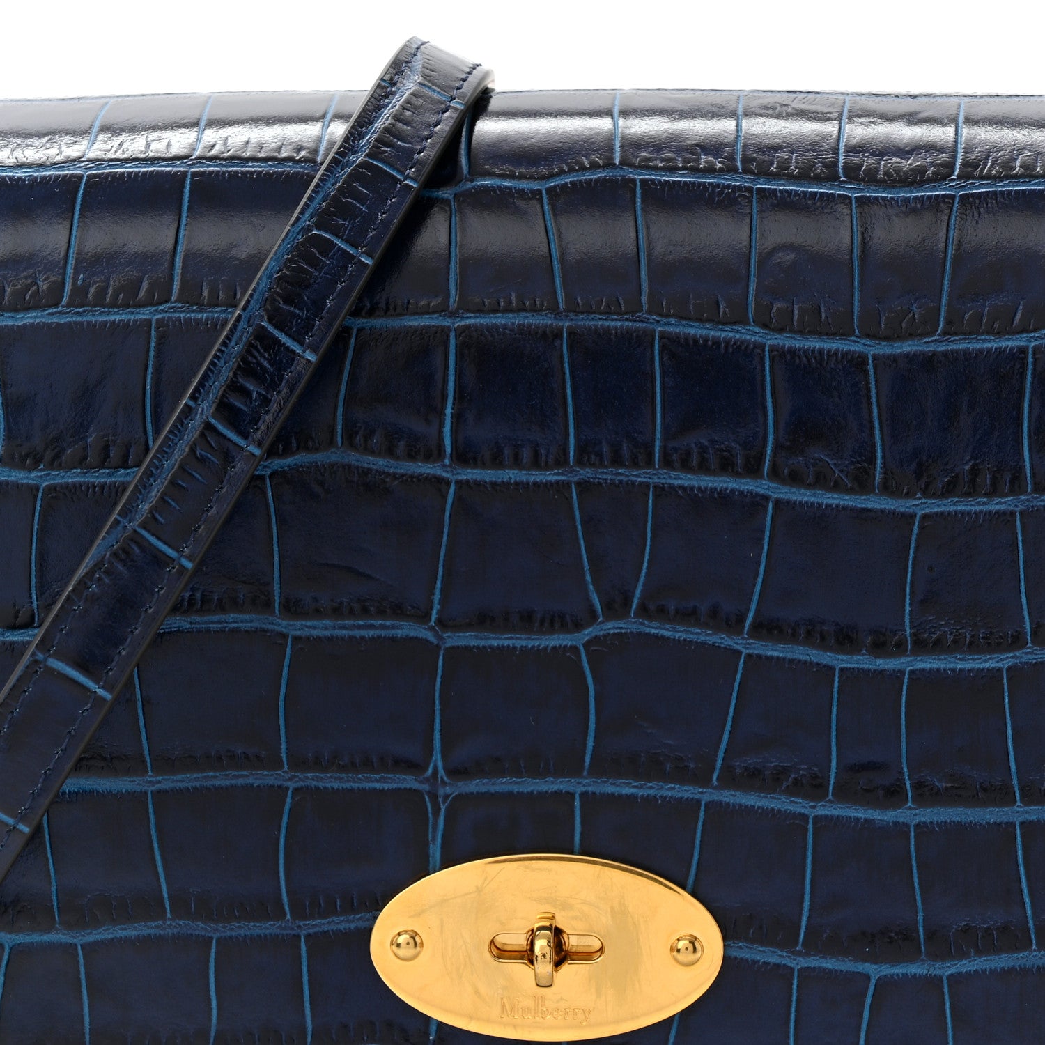Mulberry Shiny Croc Calfskin Embossed Small Darley Sapphire Blue 7 of 9