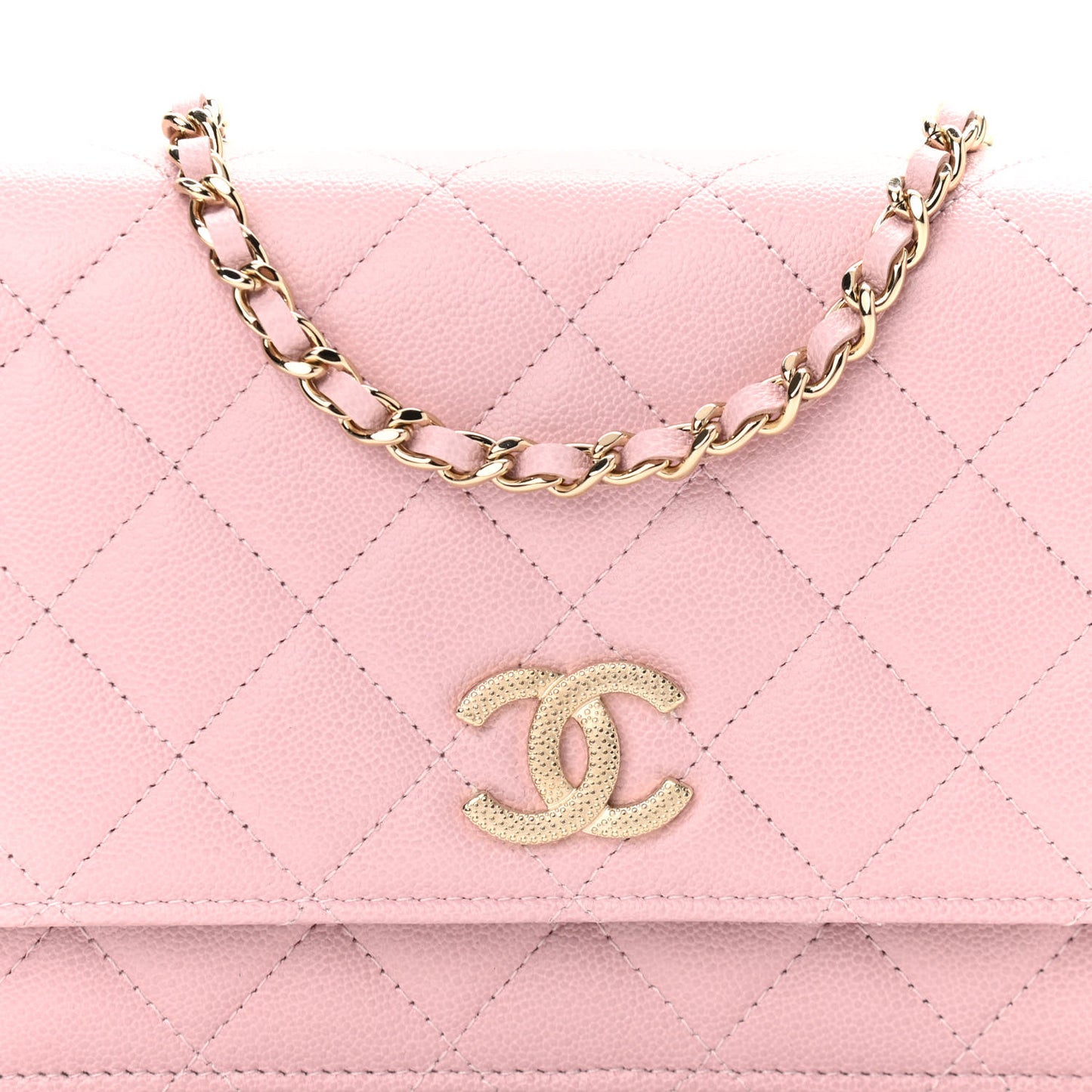 Caviar Quilted Studded CC Wallet on Chain WOC Light Pink