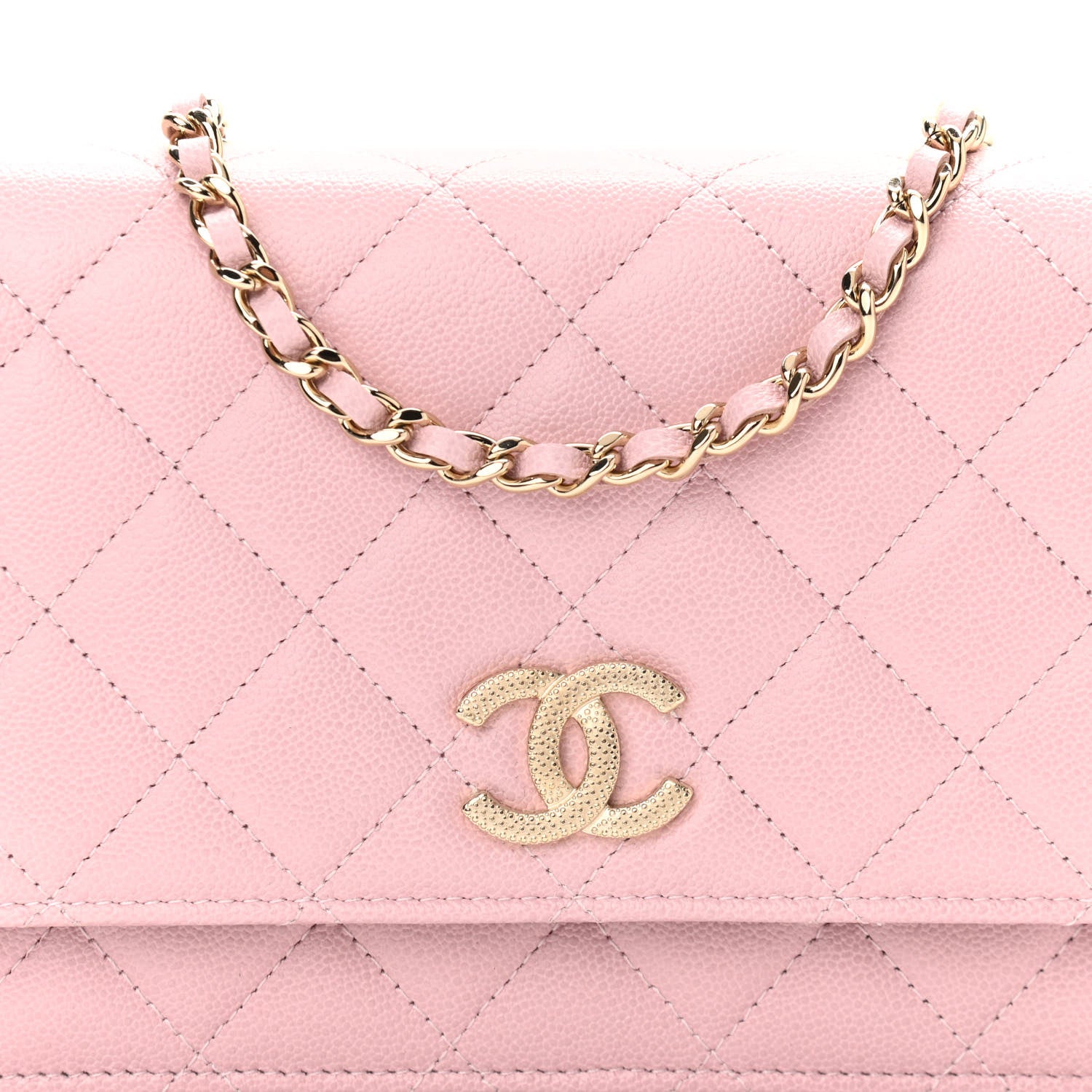 Chanel Caviar Quilted Studded CC Wallet on Chain WOC Light Pink 8 of 11