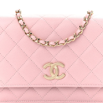 Chanel Caviar Quilted Studded CC Wallet on Chain WOC Light Pink 8 of 11